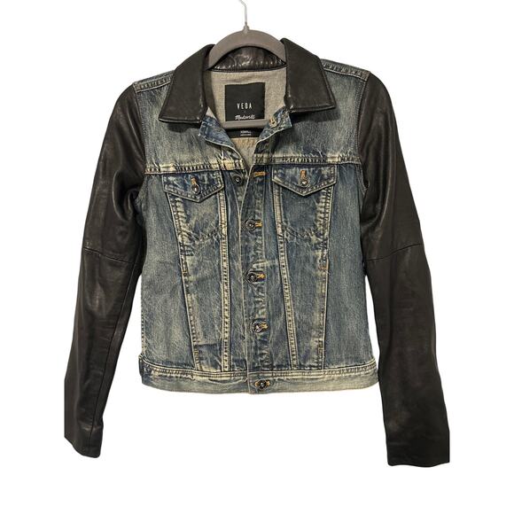 Madewell x Veda Women's Leather and Denim Biker Jacket Size XSmall - Picture 2 of 9